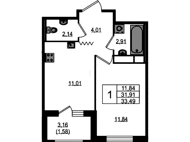 1-комнатная квартира 33.49 м², 1/12 эт., ЖК «UP! Квартал Воронцовский»